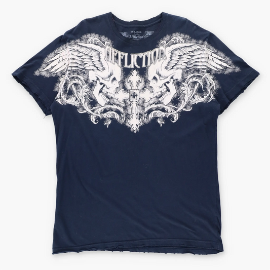 Vintage AFFLICTION Winged Skulls & Vines USA Made Y2K Cross T-Shirt (XL)