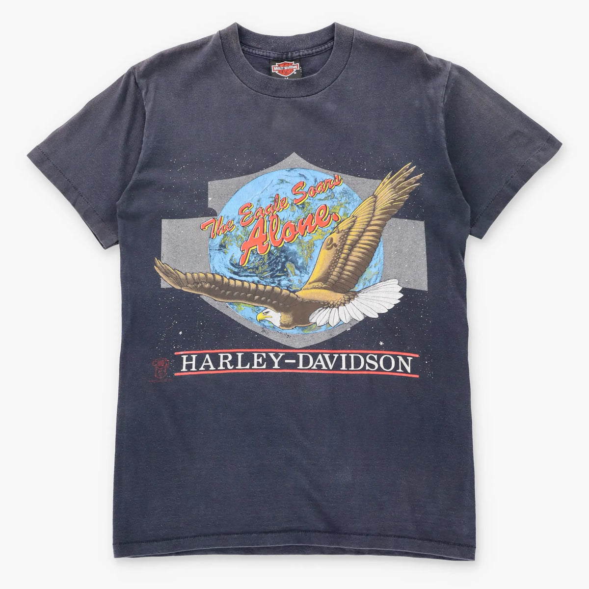 Vintage HARLEY DAVIDSON "The Eagle Soars Alone" Faded Black Single Stitch T-Shirt (M)