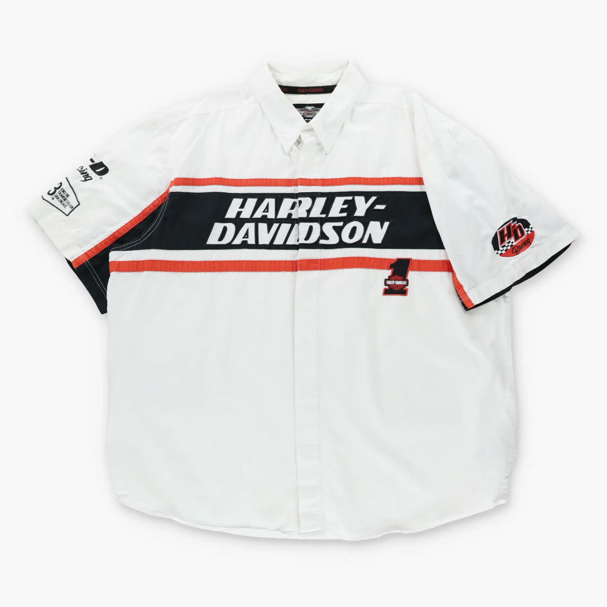 Vintage HARLEY DAVIDSON RACING Embroidered Spell Out Logo Button Up Shirt (XXL-XXXL)