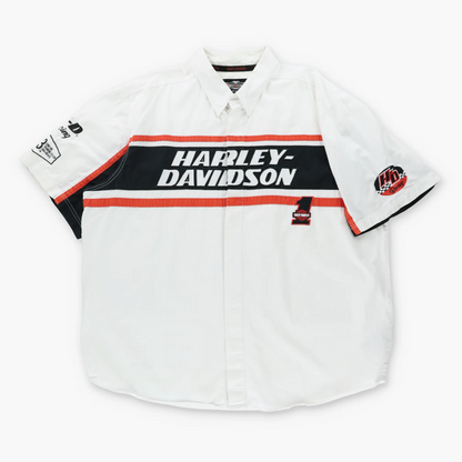 Vintage HARLEY DAVIDSON RACING Embroidered Spell Out Logo Button Up Shirt (XXL-XXXL)