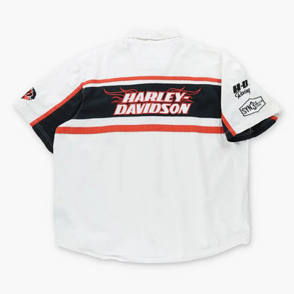 Vintage HARLEY DAVIDSON RACING Embroidered Spell Out Logo Button Up Shirt (XXL-XXXL)