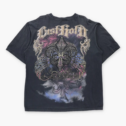 Vintage LAST HOLD Eagle & Skulls Multicolour Graphic Y2K Style 3D Swirl Detail Tee (XL)