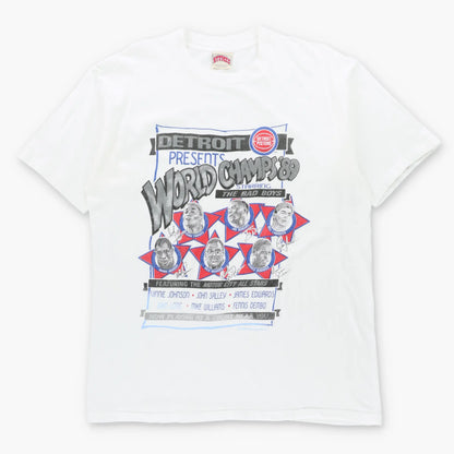 Vintage 1989 NBA World Champs Detroit Pistons "The Bad Boys" USA Made White Single Stitch Tee (XL)