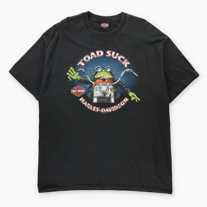 HARLEY DAVIDSON "Toad Suck" Conway Arkansas Double Sided Biker Toad Vintage Black Tee (XXL)