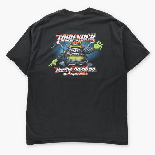 HARLEY DAVIDSON "Toad Suck" Conway Arkansas Double Sided Biker Toad Vintage Black Tee (XXL)