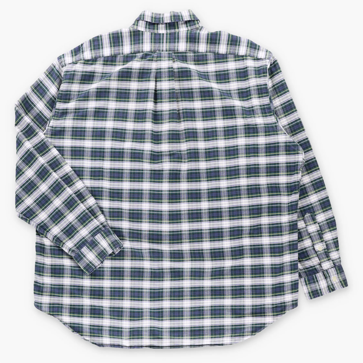 Vintage RALPH LAUREN GOLF 'Tilden' Embroidered Logo Crest Patch Blue & Green Plaid USA Made Button Down Shirt (XXL)