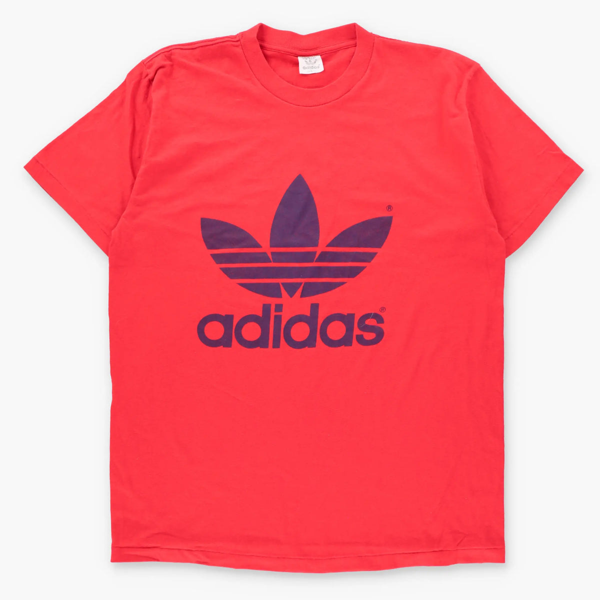 Vintage 80s ADIDAS Red & Blue Double Sided Big Logo USA Made Single Stitch Tee (L)
