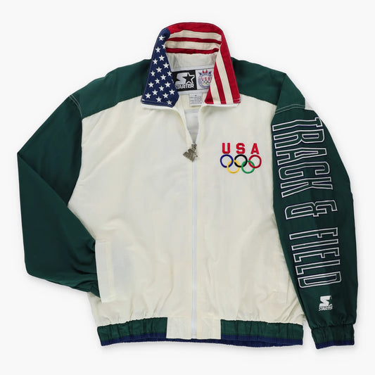 Vintage USA Olympic Track & Field Embroidered Patch STARTER Windbreaker Jacket Korean Made (M)
