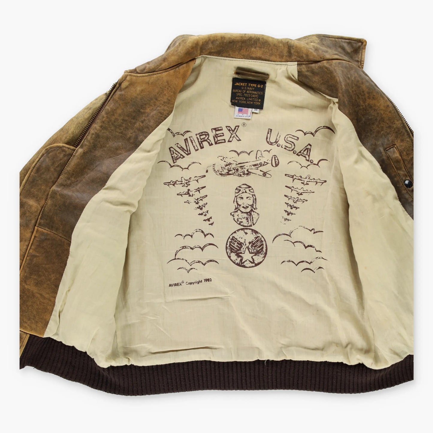 Vintage 1982 AVIREX Light Brown Leather G-2 U.S. Navy Flight Bomber Jacket USA Made (M)