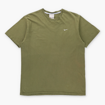 NIKE Khaki Green & White Embroidered Swoosh Logo Tee (L) Vintage Sole Melbourne
