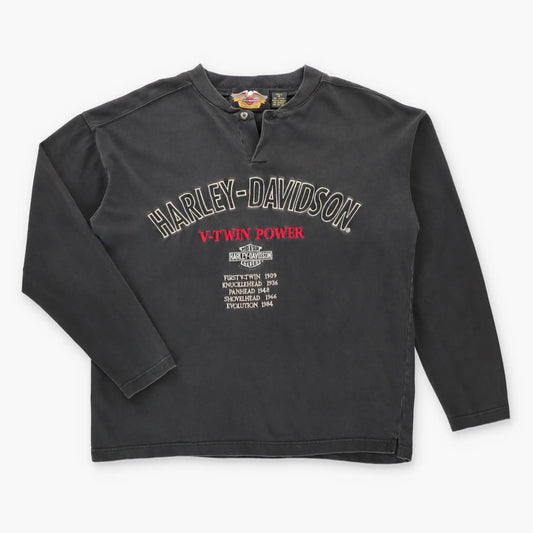 Vintage HARLEY DAVIDSON Embroidered "V-Twin Power" Black Long Sleeve Tee (M)