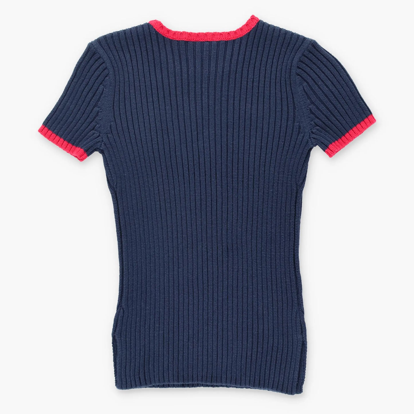 Vintage RALPH LAUREN POLO JEANS CO Embroidered Logo & USA Flag Navy Rib Knit Top (Women's XS)