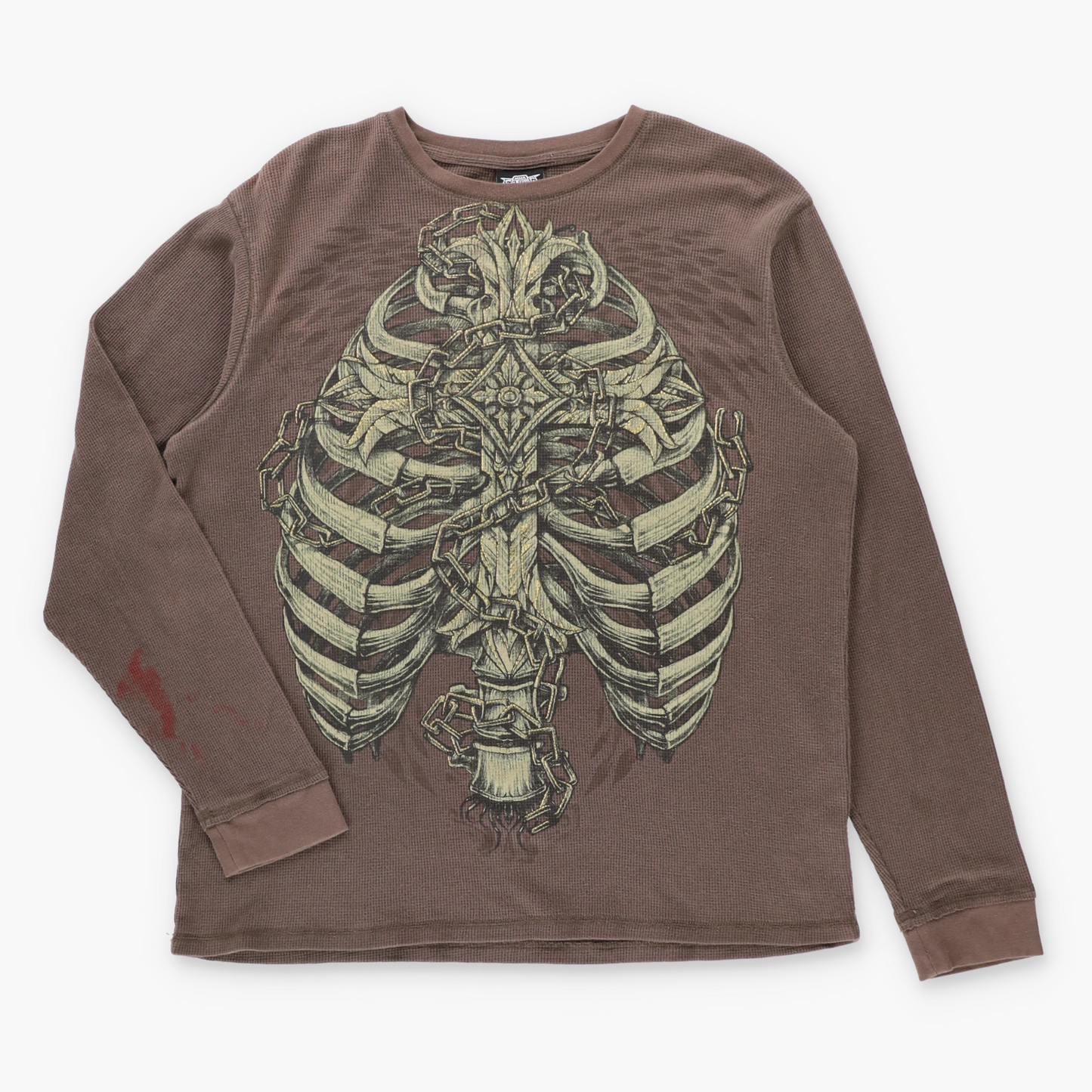 Vintage MMA ELITE Gold Foil Ribcage & Chains Brown Long Sleeve Waffle Thermal Tee (XL) Vintage Sole Melbourne