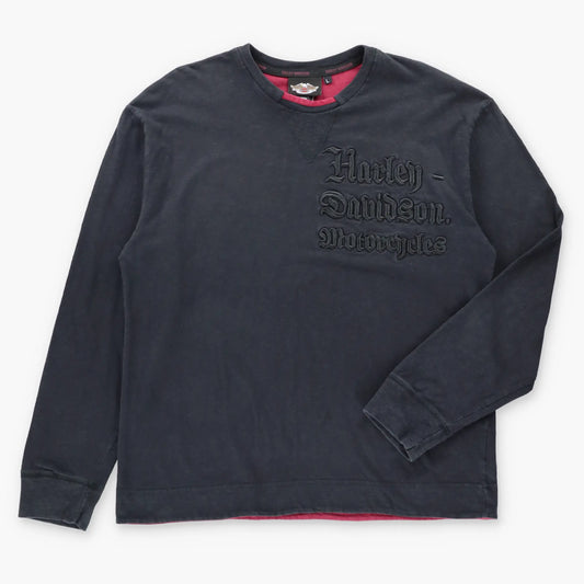 HARLEY DAVIDSON Black Embroidered Spell Out Long Sleeve T-Shirt (L)