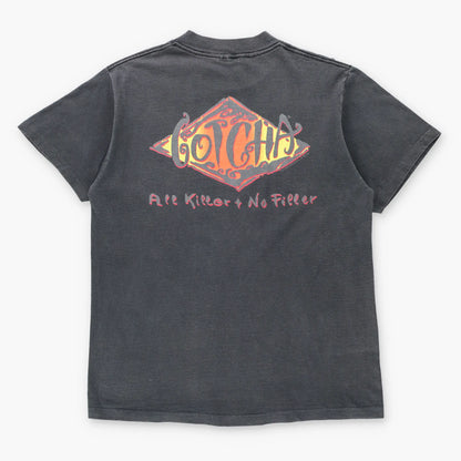 Vintage 1991 GOTCHA Skate & Surf Brand "All Killer No Filler" Faded Black Single Stitch Tee (M)