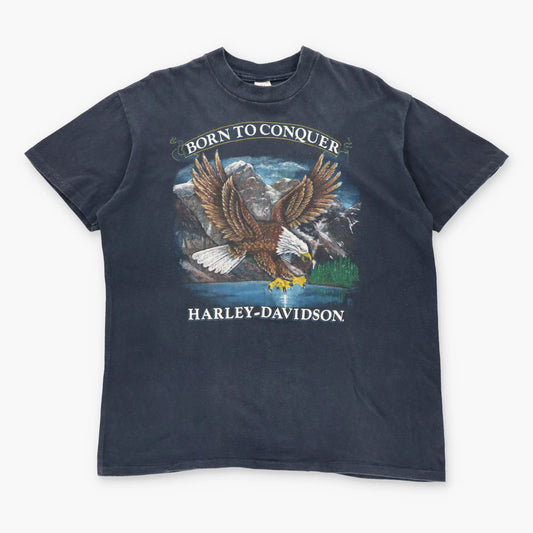 Vintage HARLEY DAVIDSON 'Born to Conquer' 80s South Carolina Single Stitch Tee USA Made (XL)