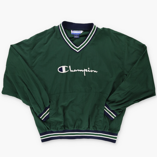 CHAMPION Embroidered Spell Out Logo Green & White Windbreaker Sweatshirt (XL)
