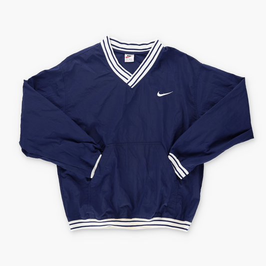 NIKE Embroidered Swoosh Logo Blue & White Windbreaker Sweatshirt (L)