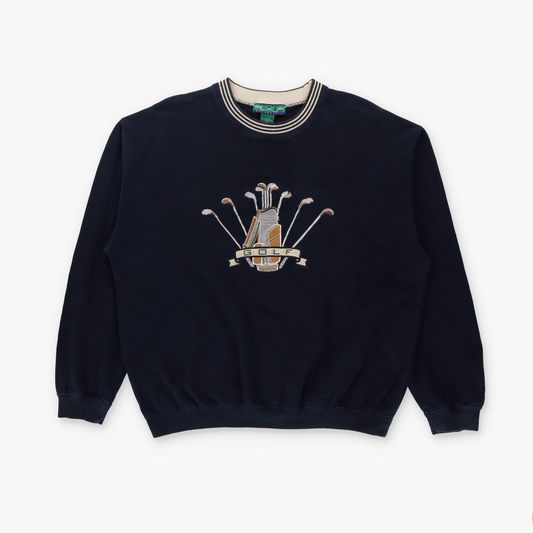 Embroidered Navy Golf Caddy Velvet Applique GREAT LAKES Korean Made Knit Sweatshirt (L)