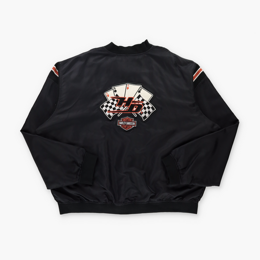 HARLEY DAVIDSON Embroidered Aces & Race Flags USA Made Bomber Jacket (XXL)