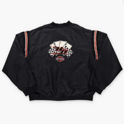 HARLEY DAVIDSON Embroidered Aces & Race Flags USA Made Bomber Jacket (XXL)