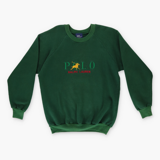 BOOTLEG RALPH LAUREN POLO Embroidered Logo USA Made Dark Green Sweatshirt (L)