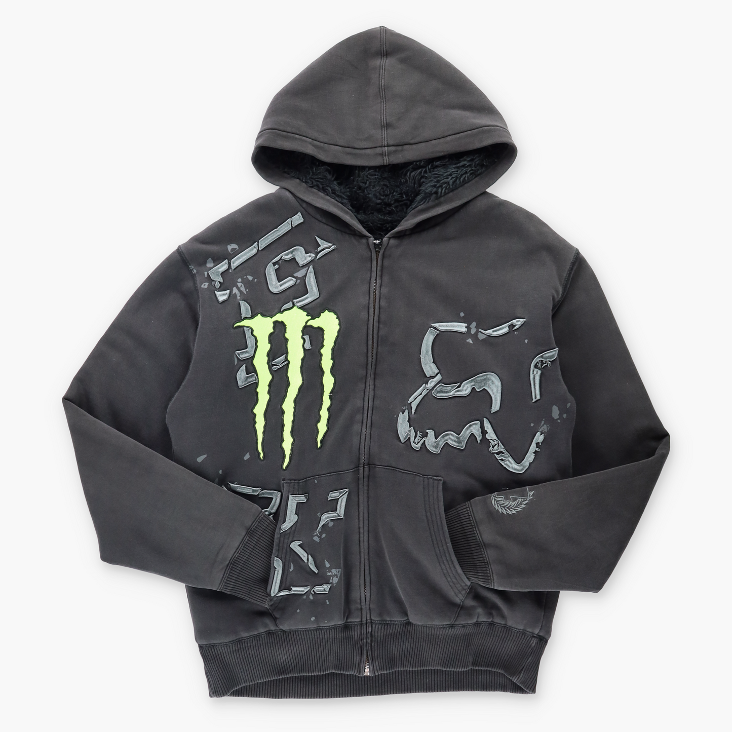 Vintage FOX RACING X MONSTER ENERGY Ricky Carmichael #4 Black Zip Up Sweatshirt (XL) *Aubs Vintage Sole Melbourne