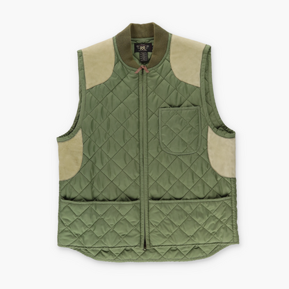 RRL RALPH LAUREN Double RL Quilted Suede Patch Green Hunting Vest (L)