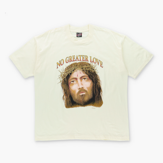 Jesus "No Greater Love" FRUIT OF THE LOOM Single Stitch USA Made Off White Tee (XL-XXL)