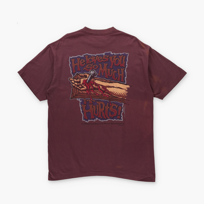 "He Loves You So Much It Hurts" USA Made Single Stitch TEEJAYS Burgundy Bible Verse Tee (XL)