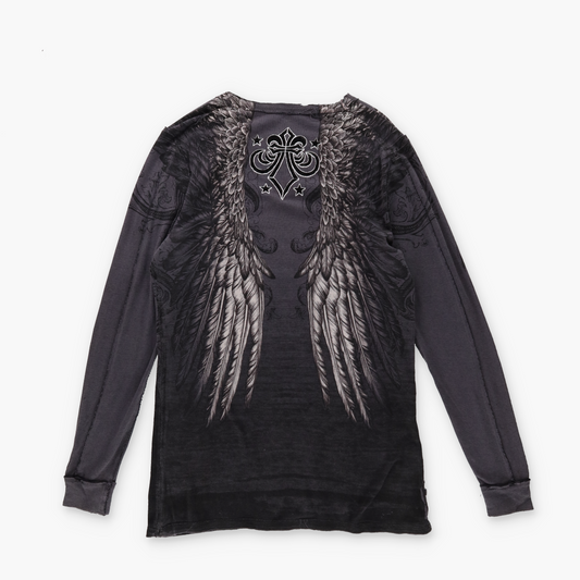 AFFLICTION Y2K Reversible Double Sided Wing Graphic Distressed Thermal Long Sleeve (L)