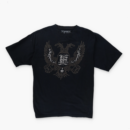 AVIREX 100% Cotton Black Studded Y2K Grunge Black T-Shirt (M-L)