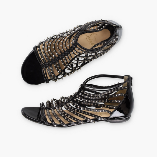 CHRISTIAN LOUBOUTIN Italian Made 'Millaclou' Spike Studded Strappy Flat Sandals (36.5)