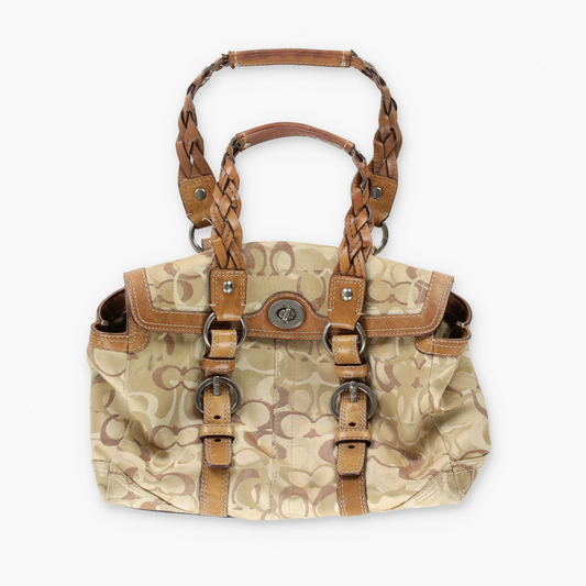 COACH Chelsea Signature Satchel Brown Braided Strap Shoulder Handbag 10995