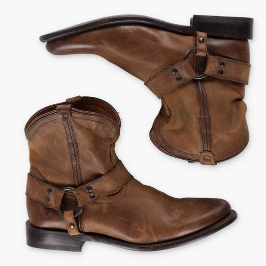 FRYE 'Wyatt' Harness Brown Motorcycle Ankle Boots (7-7.5)