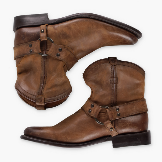 FRYE 'Wyatt' Harness Brown Motorcycle Ankle Boots (7-7.5)