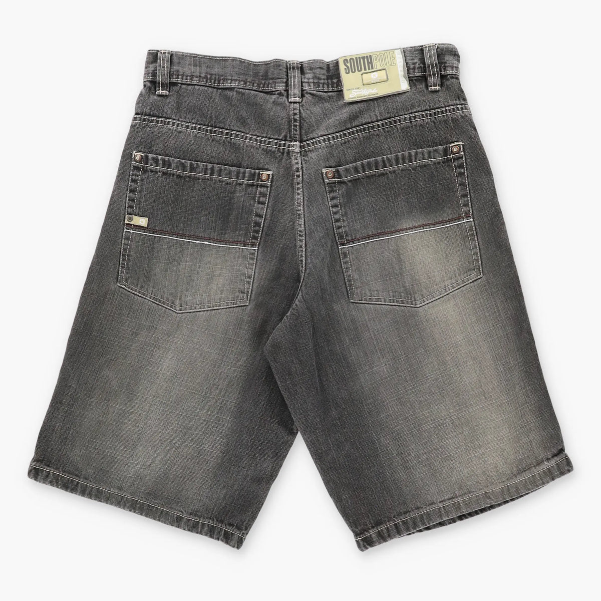 Vintage SOUTHPOLE Y2K Brown Stitching Dark Grey Faded Jorts Denim Shorts (34)