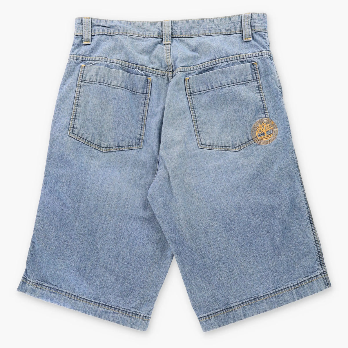 Vintage TIMBERLAND Embroidered Jorts Blue & Yellow Denim Jean Shorts (36)
