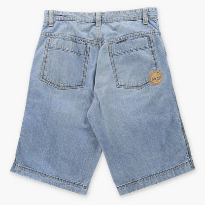 Vintage TIMBERLAND Embroidered Jorts Blue & Yellow Denim Jean Shorts (36)