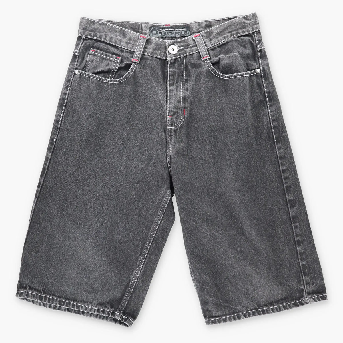 Vintage SOUTHPOLE Y2K Embroidered Jorts Red & Black Denim Jean Shorts (34)