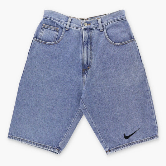 Vintage NIKE 90's Embroidered Swoosh Logo Jorts USA Made Blue Denim Shorts (30)