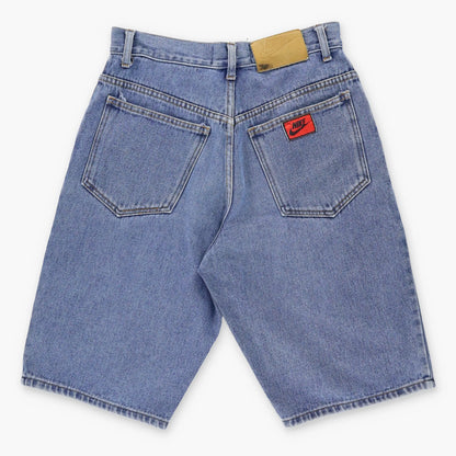 Vintage NIKE 90's Embroidered Large Swoosh Jorts USA Made Blue Denim Shorts (30)