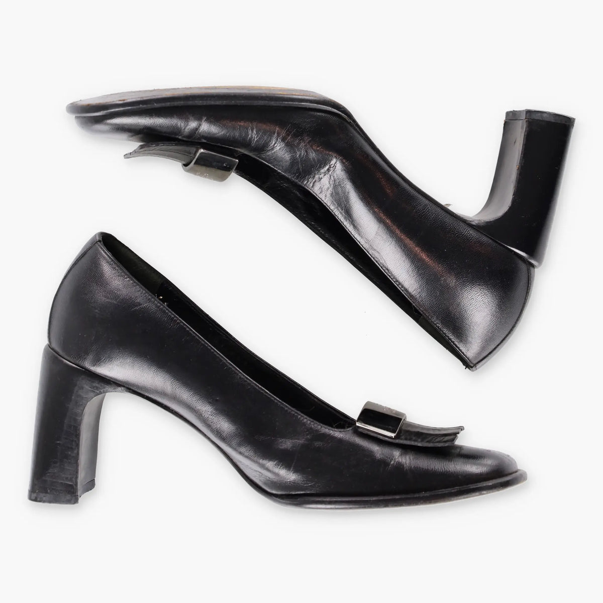 Vintage GUCCI 90's Tassel Loafer Silver & Black Leather Pump Heel (37 C)