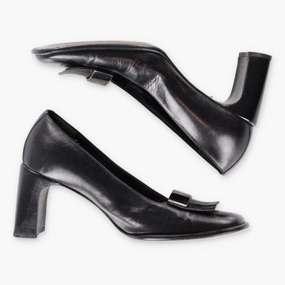 Vintage GUCCI 90's Tassel Loafer Silver & Black Leather Pump Heel (37 C)