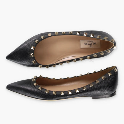 Vintage VALENTINO GARVANI Studded Black & Gold Pointed Toe Leather Flats (37.5)