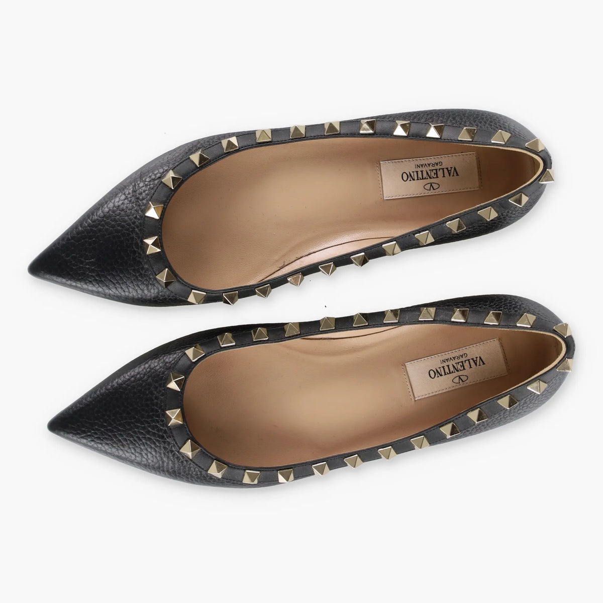 Vintage VALENTINO GARVANI Studded Black & Gold Pointed Toe Leather Flats (37.5)