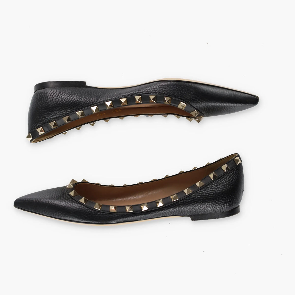 Vintage VALENTINO GARVANI Studded Black & Gold Pointed Toe Leather Flats (37.5)