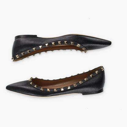 Vintage VALENTINO GARVANI Studded Black & Gold Pointed Toe Leather Flats (37.5)