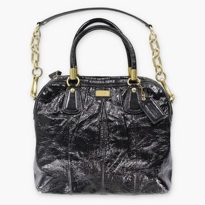 Vintage COACH G1068 Black & Gold Patent Leather Chain Handbag