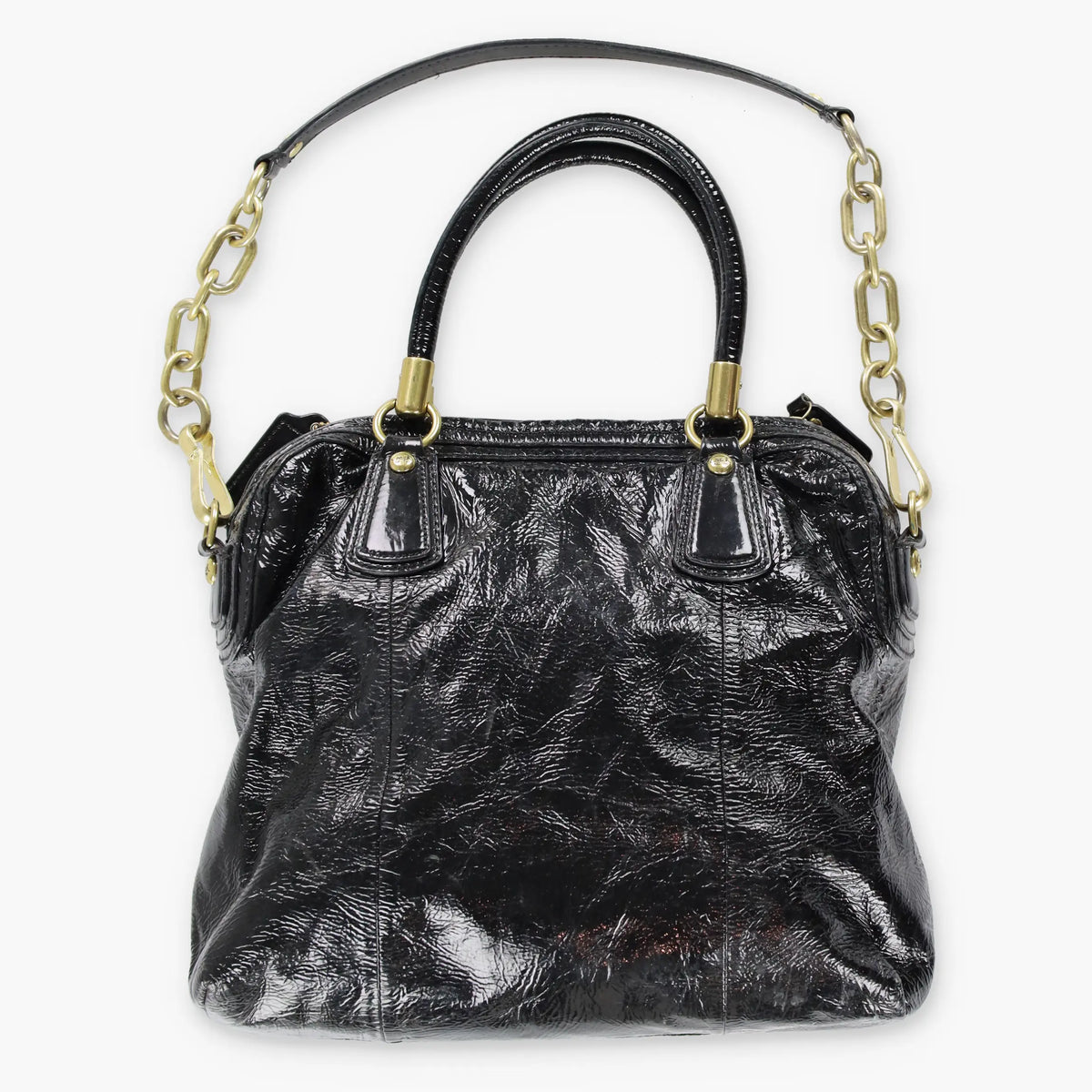 Vintage COACH G1068 Black & Gold Patent Leather Chain Handbag